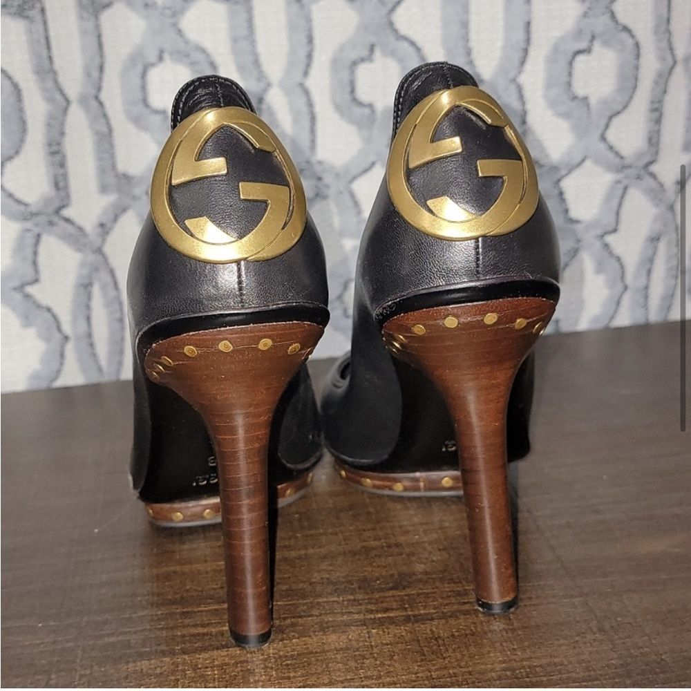 Gucci Black Leather Stud GG Logo Heels 38 - Picture 4 of 8